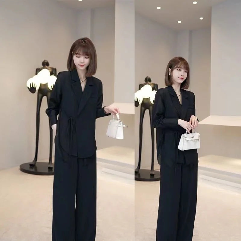 Leisure Commuter Fashion Temperament Celebrity/LadySuit Style Top and Pants Royal Sister Style Bright Silk Decoration Cover