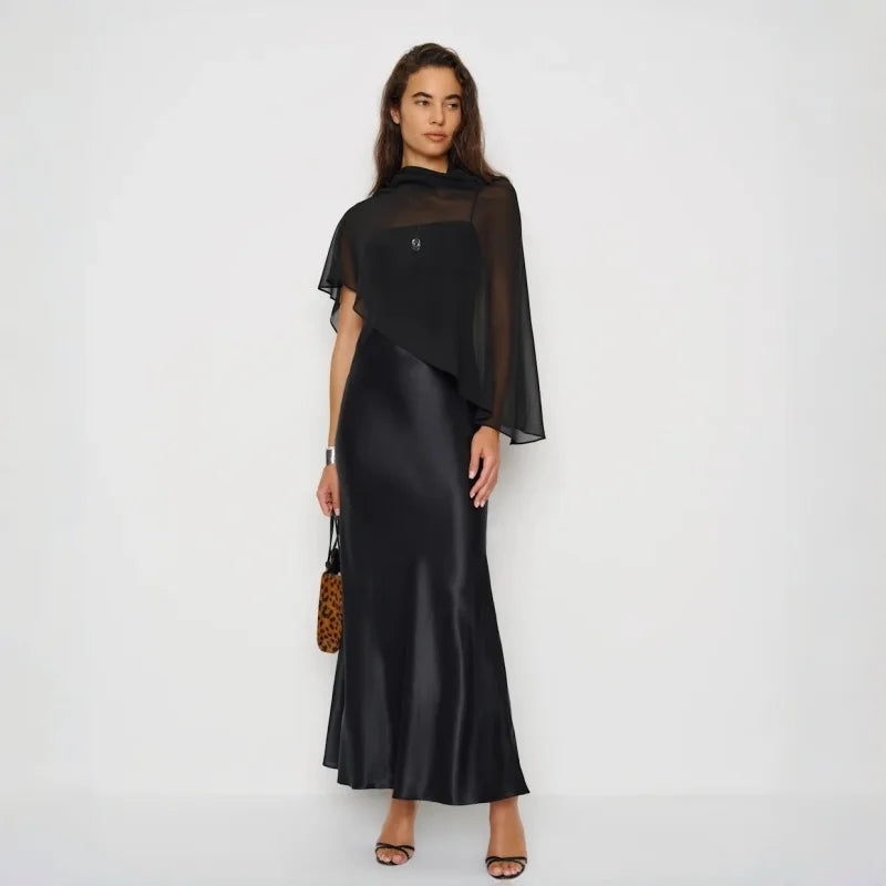 Sleeveless Fitted Maxi Dress Two Piece Set With Shawl