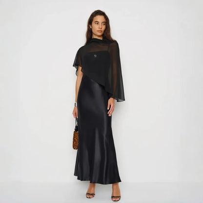 Sleeveless Fitted Maxi Dress Two Piece Set With Shawl