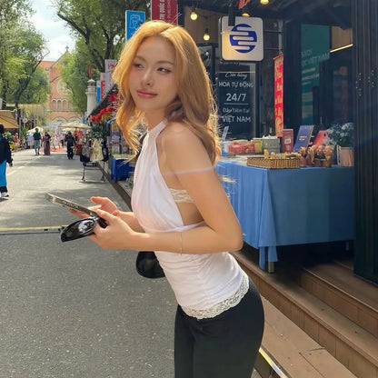 Fashion 2026 Spring and Summer Women's Clothing New Temperament Fashion Spice Girl Neck Halter Strap Slim Pleated Top