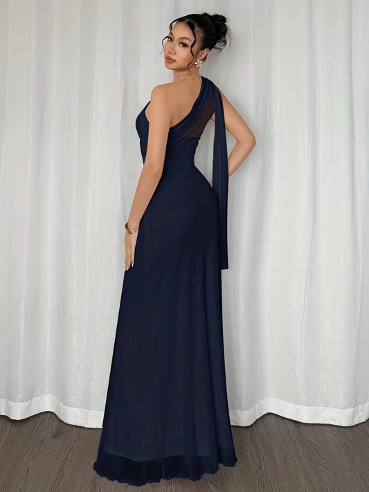 Elegant Romantic Fashion Commute Dress Sexy Asymmetric Neckline Bodycon