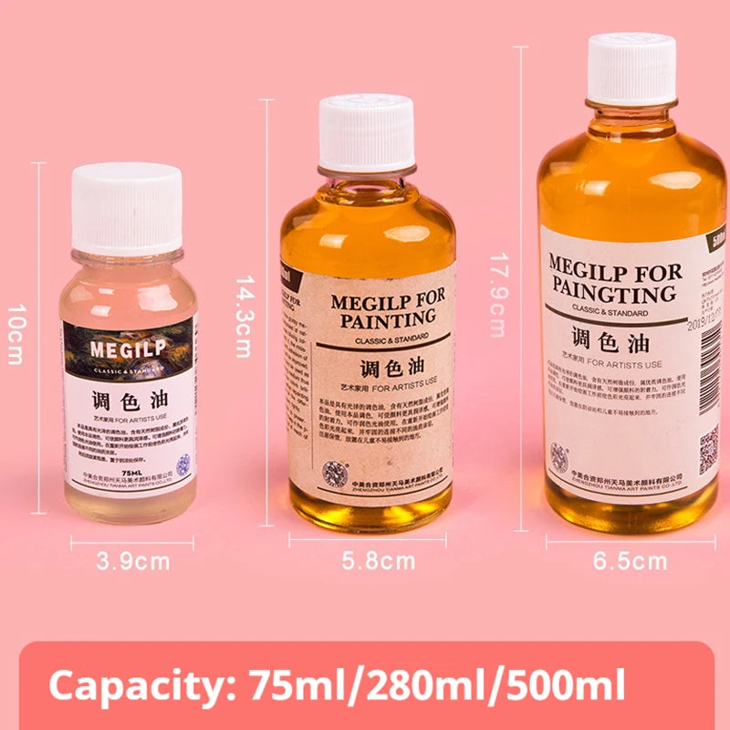75/280/500ml Linseed Medium for Oil Paintings Odorless Turpentine/Toner Oil/Polish Retouch/Gloss Varnish Art Painting Supplies