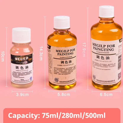 75/280/500ml Linseed Medium for Oil Paintings Odorless Turpentine/Toner Oil/Polish Retouch/Gloss Varnish Art Painting Supplies