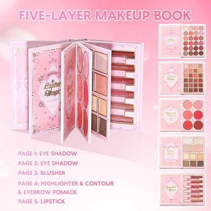 5 Layers All In One Makeup Book Palette,48 Eyeshadow+6 Blush+Contour Highlight Brow Pomade+6 Lipstick Full Face Makeup Kit