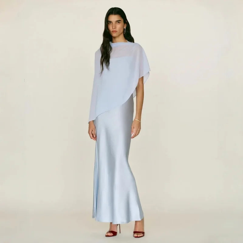 Sleeveless Fitted Maxi Dress Two Piece Set With Shawl
