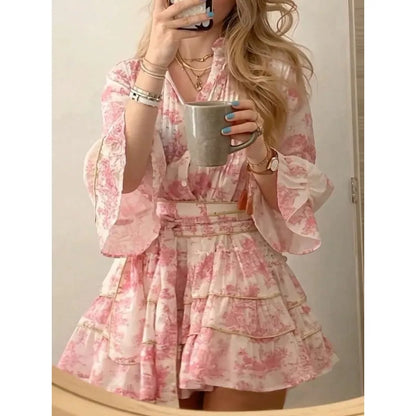Romantic Vacation Printed Button Dress