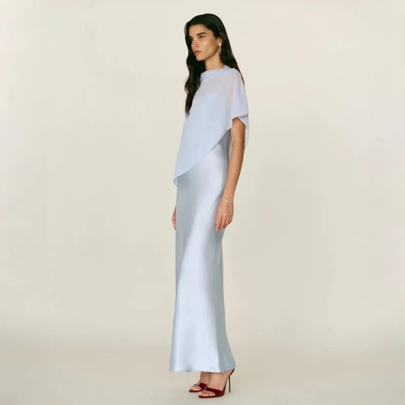 Sleeveless Fitted Maxi Dress Two Piece Set With Shawl