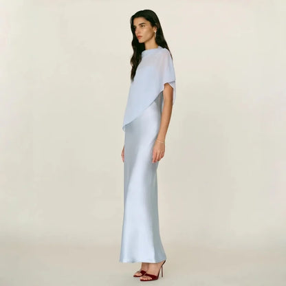 Sleeveless Fitted Maxi Dress Two Piece Set With Shawl
