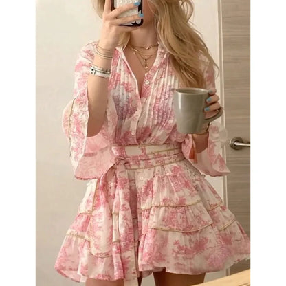Romantic Vacation Printed Button Dress