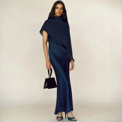 Sleeveless Fitted Maxi Dress Two Piece Set With Shawl